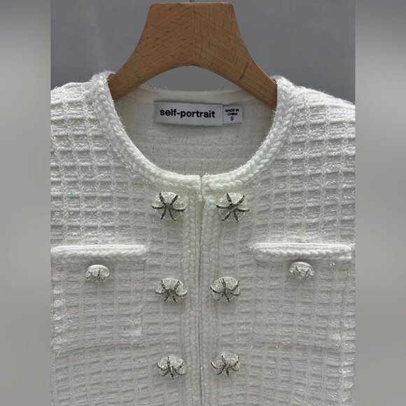 Self-Portrait Cream Buttoned Knit Mini Dress - Picture 5 of 11